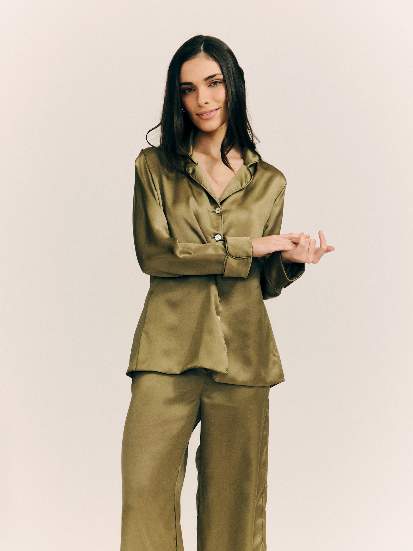 Satin silk set - longo (Oliva)