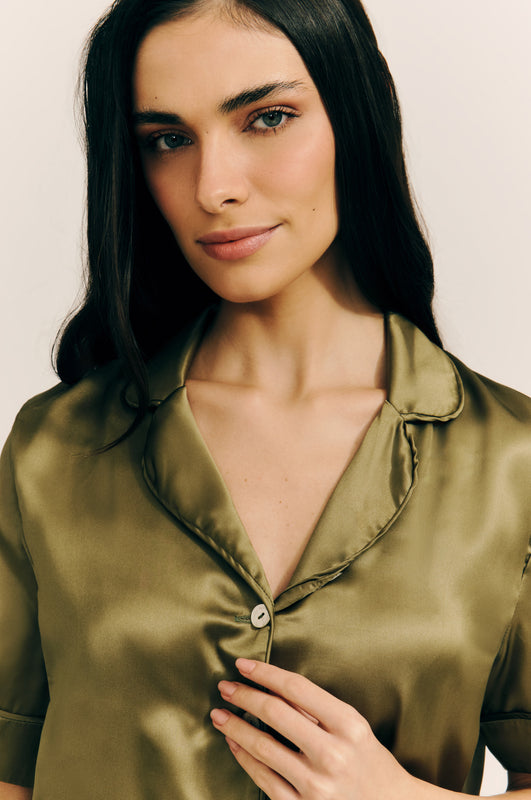 Satin silk set - longo (Oliva)